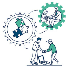 Business teamwork and collaboration concept with gears isolated on white background