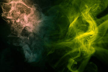 Blue and pink steam on a black background.