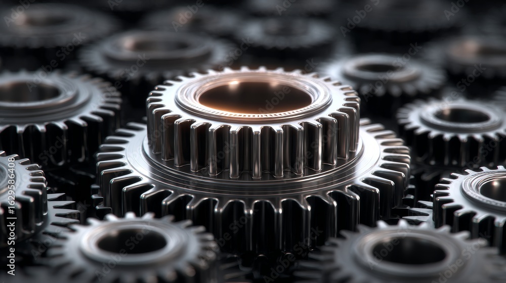 Poster the intricate details and textures of metallic gears are showcased in a close-up shot set in a mecha