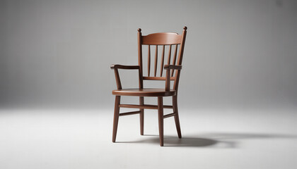Classic wooden chair with armrests on neutral background  