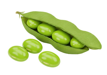 Isolated Fresh Green Soybeans in Pod with Loose Beans, Representing Healthy Legumes and Plant-Based...