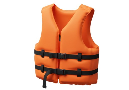 Isolated Bright Orange Life Vest, Essential Equipment for Water Safety and Recreational Activities