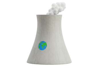 Isolated Nuclear Cooling Tower with Earth Globe, Representing Environmental Impact and Climate...