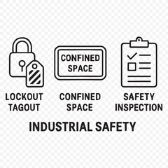 Industrial Safety Icons Set – Lockout Tagout, Confined Space, Safety Inspection Symbols, industrial safety, lockout tagout, safety inspection,