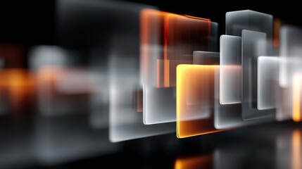 Glowing translucent rectangles floating in dark abstract futuristic space.