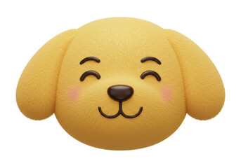 Isolated Adorable Yellow Fluffy Dog Face Emoji with Happy Eyes