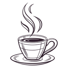 Hot coffee in a cup with steam isolated on white background, a comforting drink