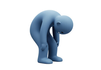 Isolated Blue 3D Figure Depicting Sadness, Depression, or Exhaustion