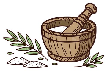 Fototapeta premium A mortar and pestle with herbs and ground spice