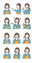 Fototapeta premium Collection of illustrated female character facial expressions and gestures in various emotional states