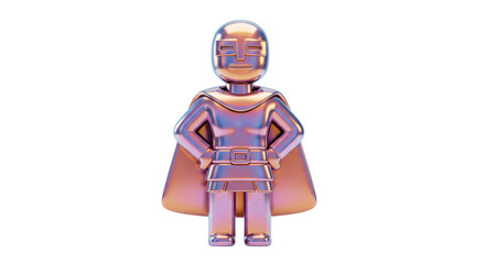 Isolated Metallic 3D Superhero Figure with Cape, Power and Leadership Concept