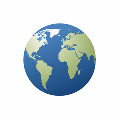 Fototapeta premium 3D rendering of the blue and green earth globe with continents like America and Europe on a white background