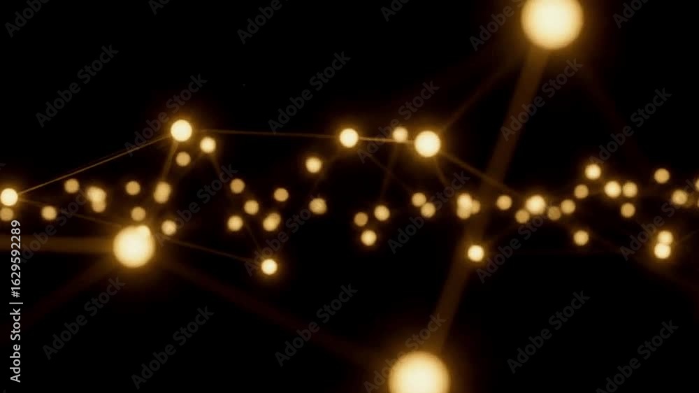 Poster a network of glowing blurred orbs are connected with soft thin lines against a stark black backgroun