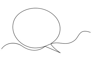 Continuous one line drawing of a square-shaped speech bubble with comic doodle style, representing chat cloud and message dialogue symbol in minimal linear design