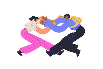 Best friends making heart shape with bodies. Female love couple. Happy bonding relationship, connection, togetherness and unity concept. Flat vector illustration isolated on white background