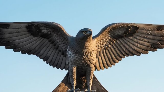 Majestic Eagle Sculpture on Rocky Outcrop Against Clear Sky
