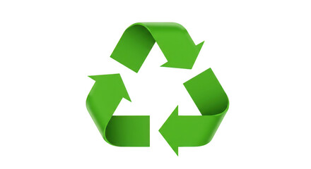 Obraz premium Green recycling symbol with three chasing arrows isolated on transparent background