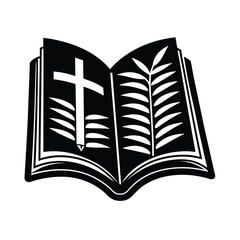 Biblia Abierta con Cruz y Rama de Olivo en Página