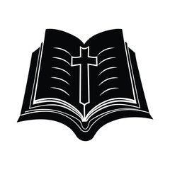 Biblia Abierta sobre Terciopelo Blanco con Cruz Decorativa