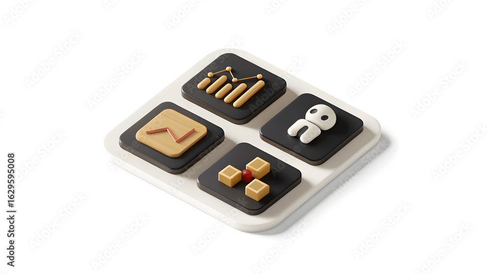 Poster 3d ai in business icon set: smart assistant, analytics, automation, predictive insights in modern cl