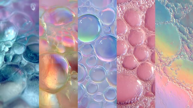 Iridescent bubble textures in soft rainbow hues
