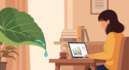 Fototapeta premium Working from Home with Sustainable Business Growth and Environmental Awareness