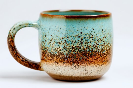 dynamic speckled coffee mug teal orange white backdrop charm  
