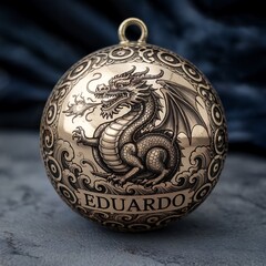 Personalized Christmas Ornament with Dragon Design and Name 'Eduardo' Engraved