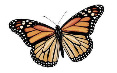 Obraz premium Monarch butterfly with spread wings orange black and white on white background insect animal