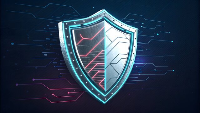 Futuristic digital shield protecting against cyber threats and data breach