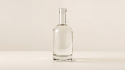 Clear glass bottle with light liquid and minimalist background