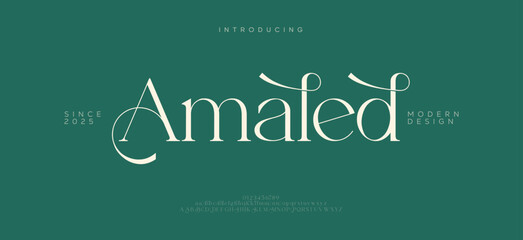 Amaled Modern alphabet letters font logo. Typography luxury minimal lettering fonts decorative wedding vintage retro logos. vector illustration