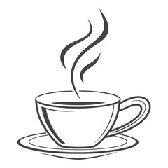 Steaming cup of coffee on a saucer isolated on white background