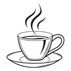 Steaming cup of coffee on a saucer isolated on white background illustration