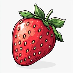 Obraz premium Cartoon-Style Strawberry Illustration - Vibrant Fruit Art