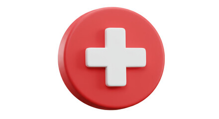 3d rendered red oval badge with white medical cross isolated on transparent background