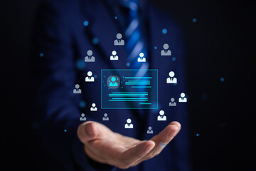 Human resource development concept, information exchange, customer service, training, leadership, resources, policy, suggestions, professional team, recruitment, digital technology