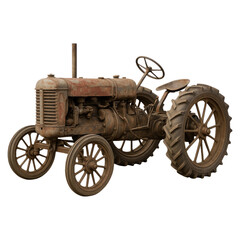 Fototapeta premium Vintage Rusty Tractor Abandoned on Farm with Weathered Paint and Worn-Out Wheels