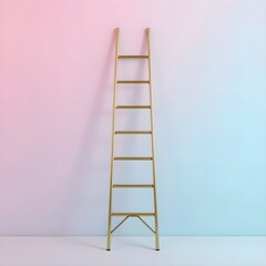 The text describes a gradient wall made of Pastel pink and blue, with a gold ladder against it.