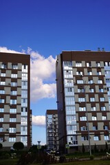 Modern Apartment Buildings Against Clear Blue Sky