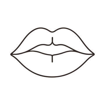 Outline drawing of lips with a closed mouth and a defined philtrum and lower lip line illustration