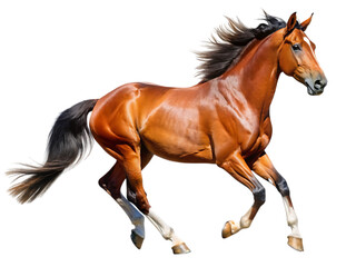 Obraz premium Beautiful Bay Horse Galloping Isolated on White Background