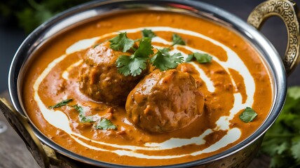 Delicious Butter Chicken with Cream and Fresh Cilantro Garnish