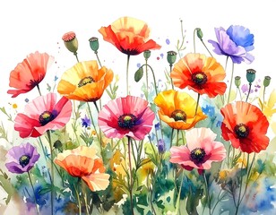 Obraz premium Vibrant poppy field illustration