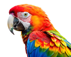 Obraz premium Vibrant Scarlet Macaw Parrot Isolated on White Background