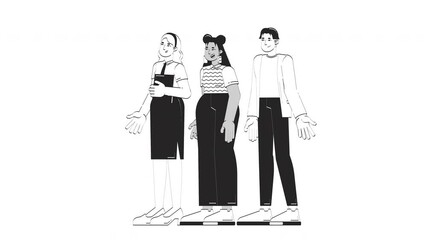 Diverse team waving in friendly greeting outline hand drawn 2D characters animation. Work culture. Coworkers welcoming cheerful animated people handdrawn isolated. Doodle drawing 4K video