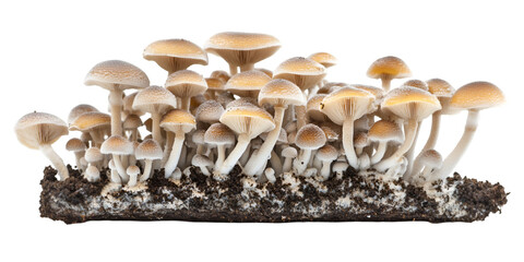 Mushroom Cluster on Soil Base Isolated on Transparent Background