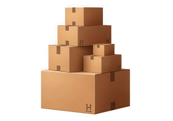 3d icon of a stack of brown cardboard boxes isolated on transparent background, representing shipping and delivery services