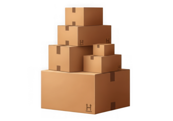 3d icon of a stack of brown cardboard boxes isolated on transparent background, representing shipping and delivery services