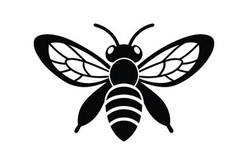 Silhouette design illustration of a honey bee with visible wings and stripes.eps